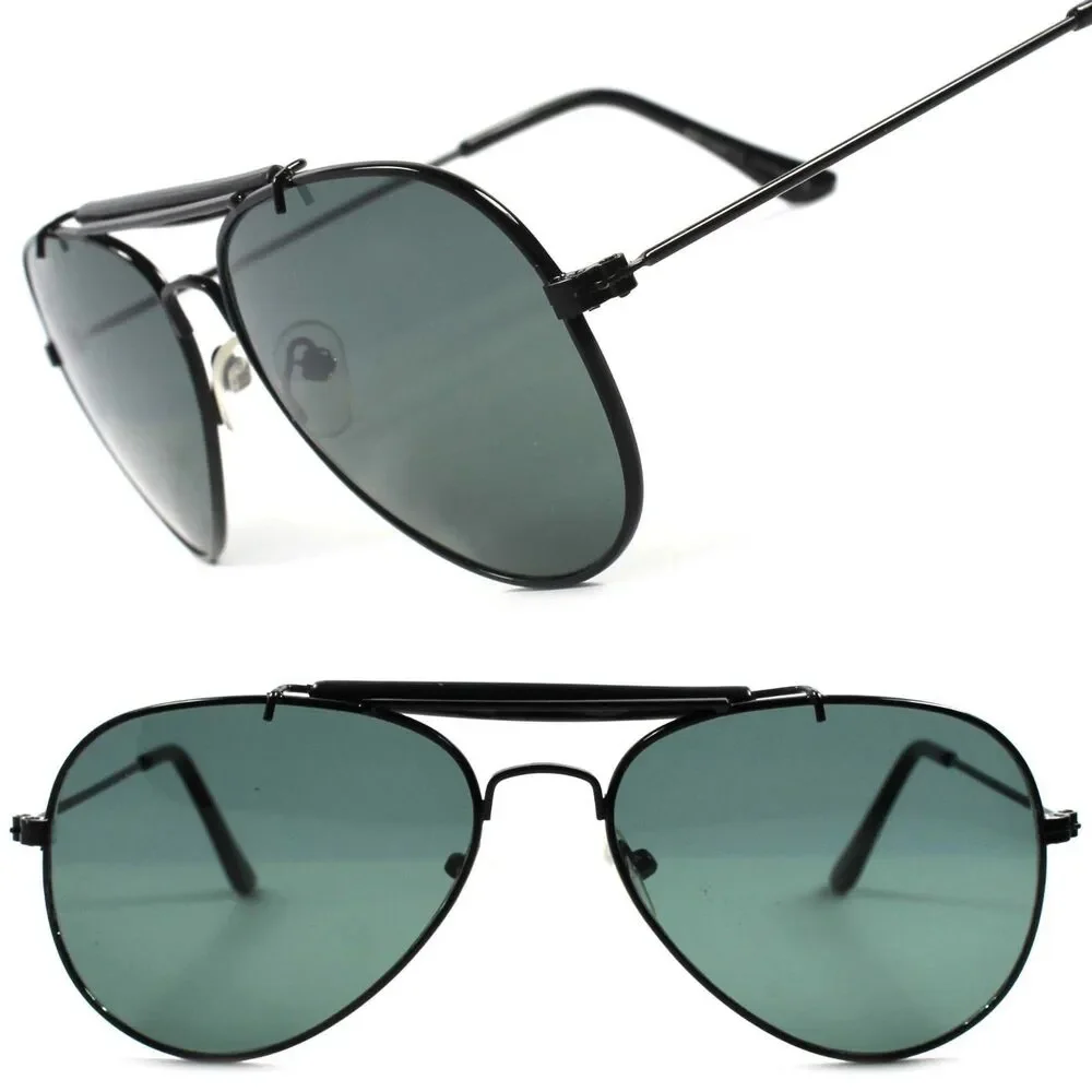 Green Glass Lens Classic Mens Womens Medium Air Force Style Black Sunglasses